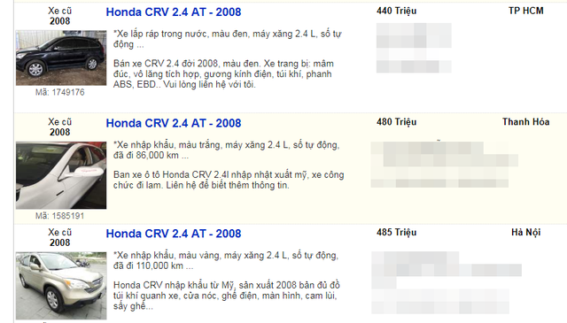 Mẫu xe ăn khách CRV của Honda vẫn có giá khá đắt dù đã qua sử dụng 10 năm