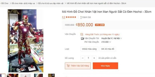 Hình minh họa của mô hình Iron Man anh Sang đặt mua trên một trang bán hàng trực tuyến nổi tiếng của Việt Nam.