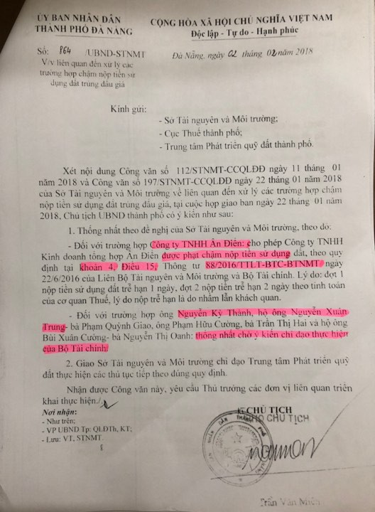Quyết định hết sức vô lý của UBND TP Đà Nẵng khi cho phép công ty Ân Điển nộp tiền chậm nộp nhưng bắt các hộ dân phải chờ chỉ đạo của Bộ Tài chính.