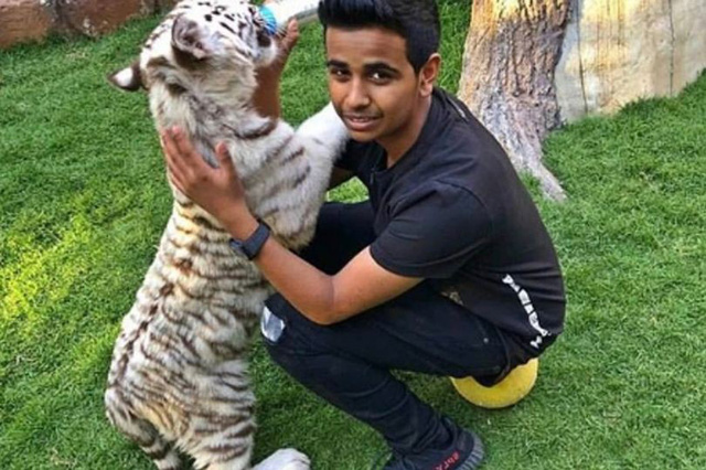 Rashed chơi đùa với những động vật quý hiếm trong sở thú của mình.
