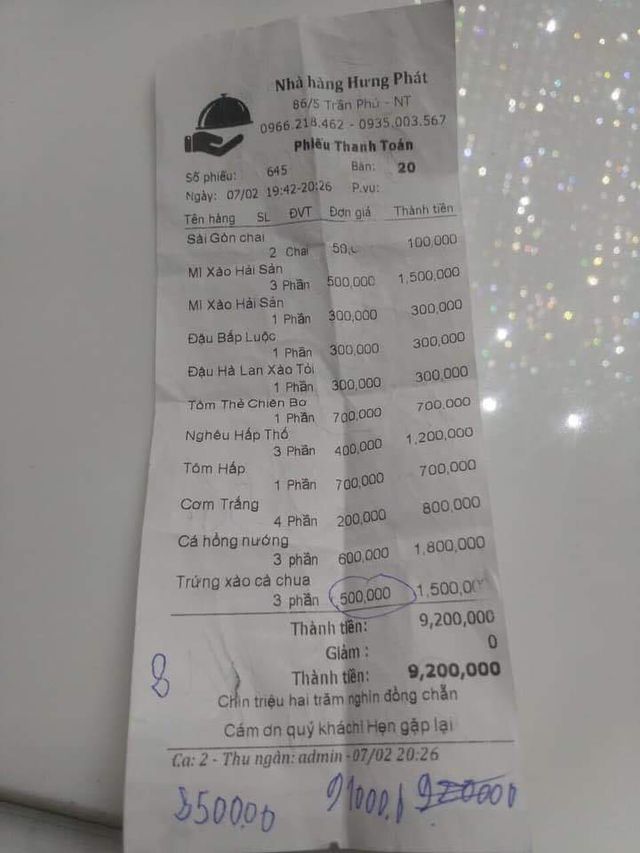 Một nhà hàng ở Nha Trang bị phạt 750.000 đồng vì “chặt chém” sau Tết - 2