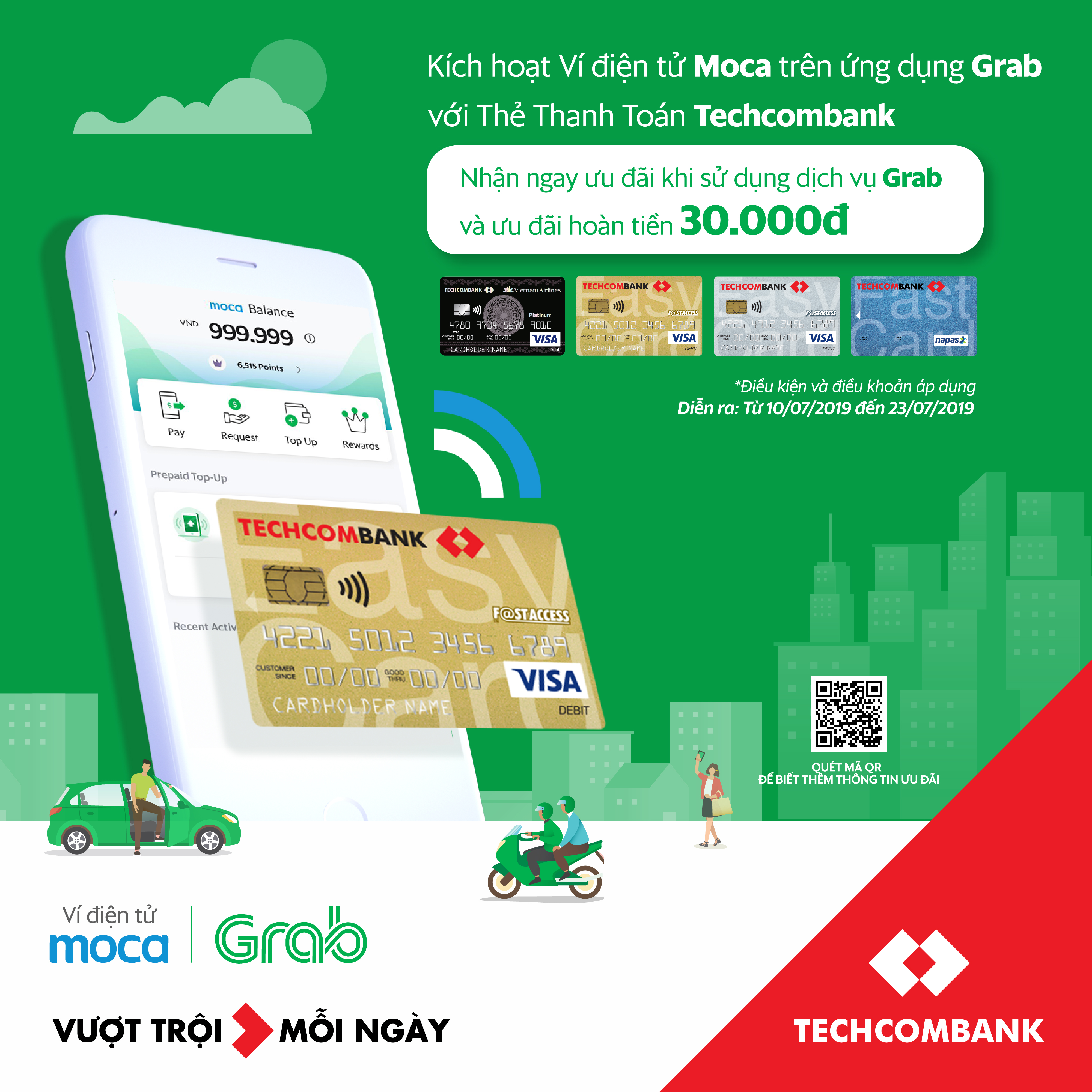 Ví điện tử Moca trên ứng dụng Grab chính thức liên kết với Techcombank: Gia tăng lợi ích vượt trội cho Khách hàng 