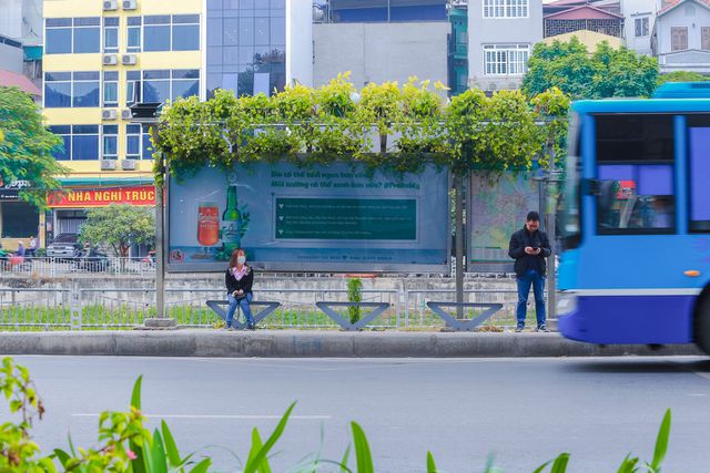 Người Hà Nội thích thú với những “khu vườn treo” ấn tượng trên nóc trạm chờ xe buýt
