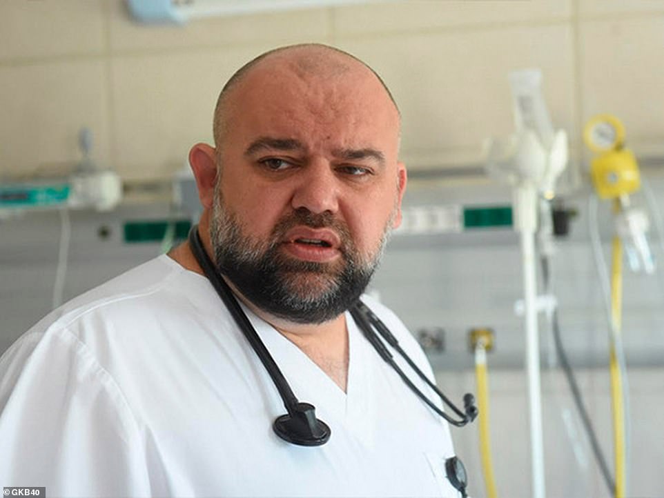 One of the patients at the Kommunarka hospital in Moscow is the facility's own chief and virus specialist Dr Denis Protsenko, pictured, who caused a national health scare after meeting and shaking hands with President Vladimir Putin and subsequently being diagnosed to Covid-19