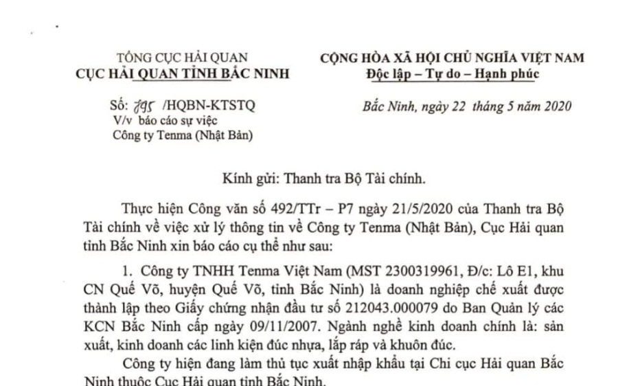 Bất ngờ: Hải quan Bắc Ninh nói Tenma không thuộc diện phải đóng thuế VAT