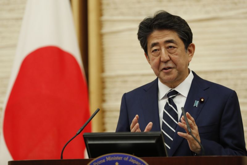 Shinzo Abe, Japan's prime minister, speaks during a news conference in Tokyo, Japan, on Monday, May 25, 2020. The Japanese government is set to end its nationwide state of emergency by lifting the order for Tokyo, its surrounding areas and Hokkaido on Monday, allowing more parts of the economy to re-open as new coronavirus cases tail off. (Kim Kyung-Hoon /Reuters/Bloomberg via Getty Images)