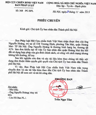 Hội Cựu chiến binh đề nghị xem xét, giải quyết quyền lợi cho ông Nguyễn Hoàng
