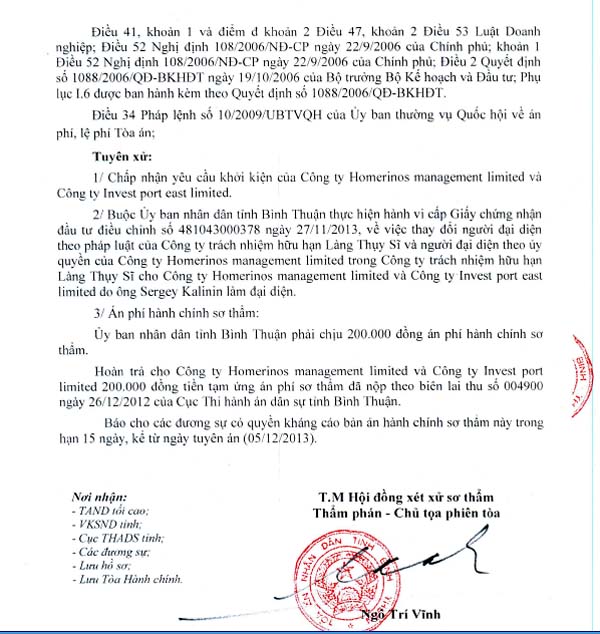 Tỉnh Bình Thuận kháng cáo, doanh nghiệp phản pháo!