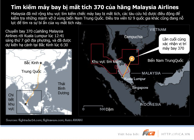 [INFOGRAPHIC] Tìm kiếm máy bay bị mất tích của hãng Malaysia Airlines