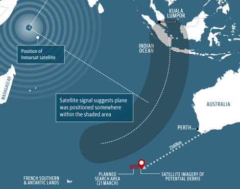 Khu vực các vật thể trôi nổi nghi của MH370 nằm cách thành phố Perth gần 2.500 km.