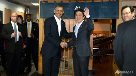 TT Obama và thủ tướng Abe trong chuyến thăm Nhật Bản