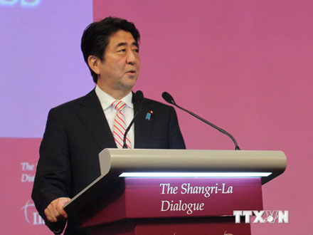Thủ tướng Nhật Bản Shinzo Abe phát biểu. (Ảnh: Lê Hải/TTXVN)