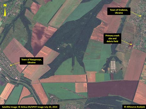 Địa điểm rơi thứ hai, nơi phần đuôi của MH17 được tìm thấy, có thể thấy ở
các hình bên dưới.