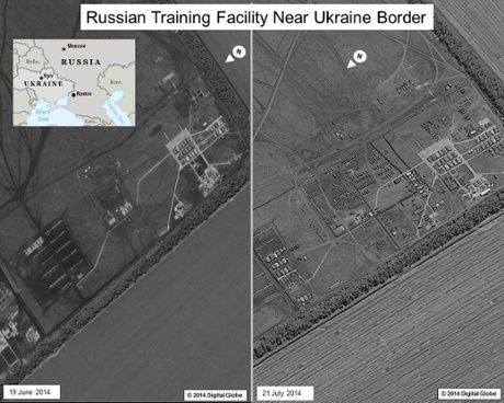 Hình ảnh vệ tinh chụp cơ sở huấn luyện Rostov của Nga gần biên giới Ukraine ngày 19/7 và 21/7.