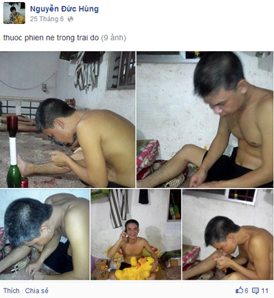 Hình ảnh được chủ nhân trang facebook này chia sẻ là đang sử dụng thuốc phiện trong trại giam.