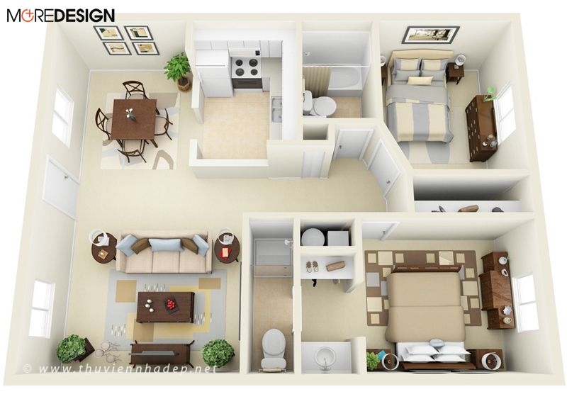 Mẫu bố trí nội thất căn hộ chung cư hiện đại