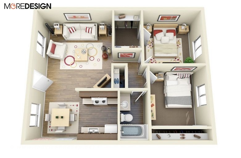 Mẫu bố trí nội thất căn hộ chung cư hiện đại