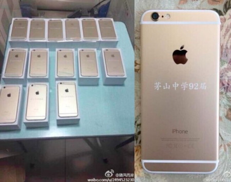 Hình ảnh những chiếc iPhone 6 in dòng chữ “Lớp 1992, trường trung học cơ sở Maoshan”