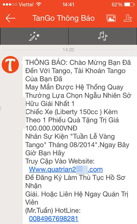 Lừa đảo qua OTT có tên Tango ở Việt Nam