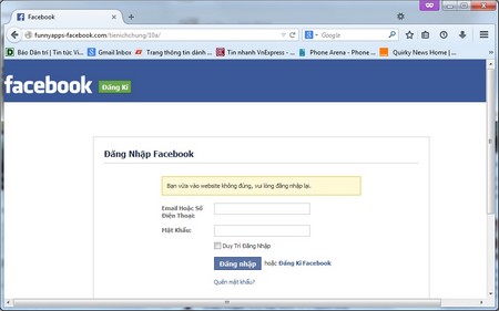 Trang web giả mạo với giao diện đăng nhập giống hệt Facebook