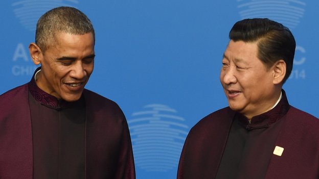 Tổng thống Mỹ Barack Obama và Chủ tịch Trung Quốc Tập Cận Bình tại APEC 2014.