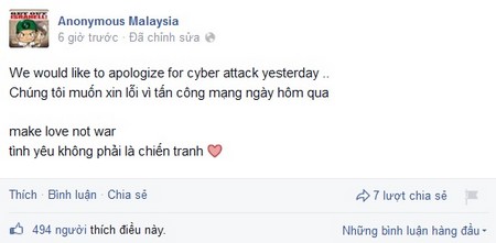 Nhóm hacker Malaysia xin lỗi vì tấn công các website Việt Nam