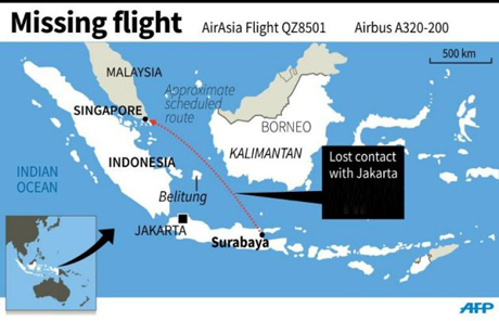 Khu vực tìm kiếm máy bay mất tích sẽ được tiến hành gần đảo Belitung.