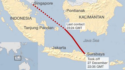Máy bay QZ8501 mất tích khi đang trên đường từ Indonesia tới Singapore.