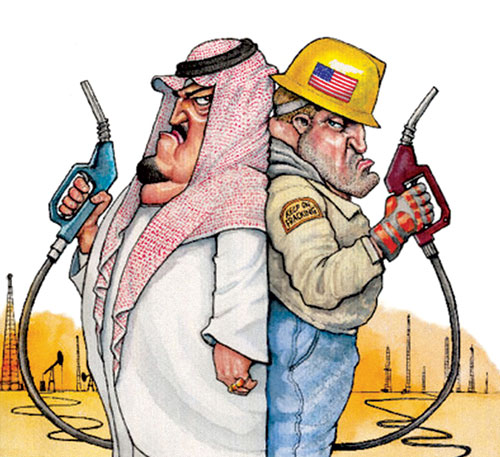 Biếm họa về cuộc chiến giá dầu giữa Arập Xêút và Mỹ (Nguồn: The Economist (Anh))