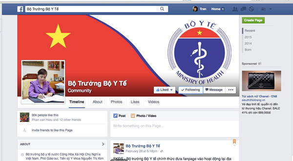 Lắng nghe người dân, Bộ trưởng Y tế công bố trang facebook