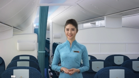 Áo dài màu xanh lam dành cho tiếp viên phục vụ hành khách hạng thường