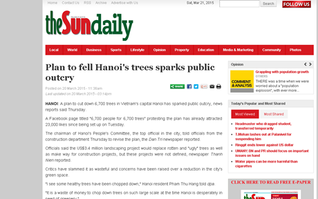 Báo chí nước ngoài viết về kế hoạch chặt 6.700 cây xanh ở Hà Nội