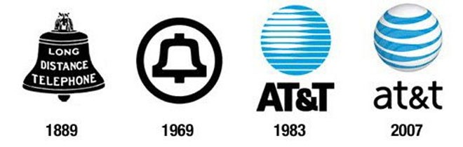 Logo đầu tiên của hãng viễn thông AT&T có chữ “long distance calling” (tạm dịch: “cuộc gọi từ xa”), nhưng ngày nay, logo của hãng chỉ còn là một quả cầu trắng với những đường màu xanh, thể hiện sự hiện diện trên toàn cầu.