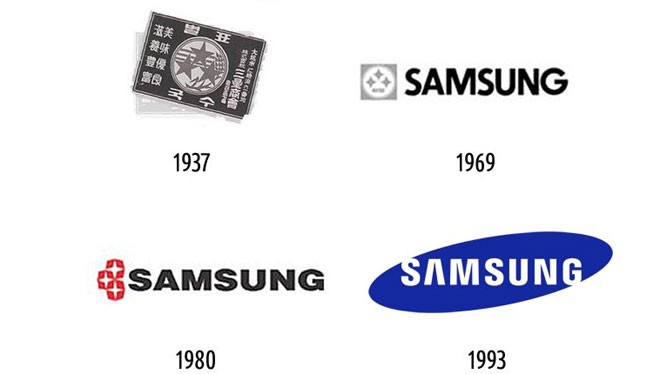 Samsung ban đầu là một cửa hàng mỳ, nên logo đầu tiên của hãng này trông không có vẻ gì là công nghệ. Vào năm 1993, hãng bắt đầu sử dụng logo màu xanh nổi tiếng.
