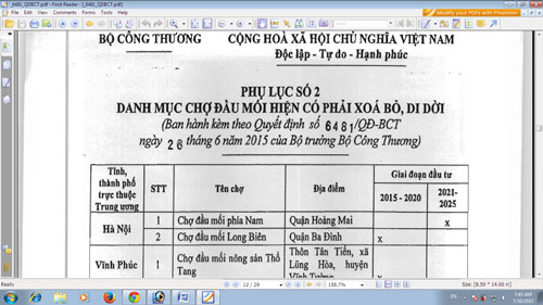 Phụ lục ghi rõ: Xóa bỏ, di dời có tên chợ Long Biên.