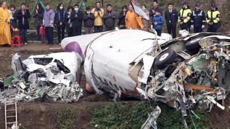 Hiện trường một vụ tai nạn của máy bay hãng TransAsia tại Đài Loan (Ảnh: AP)