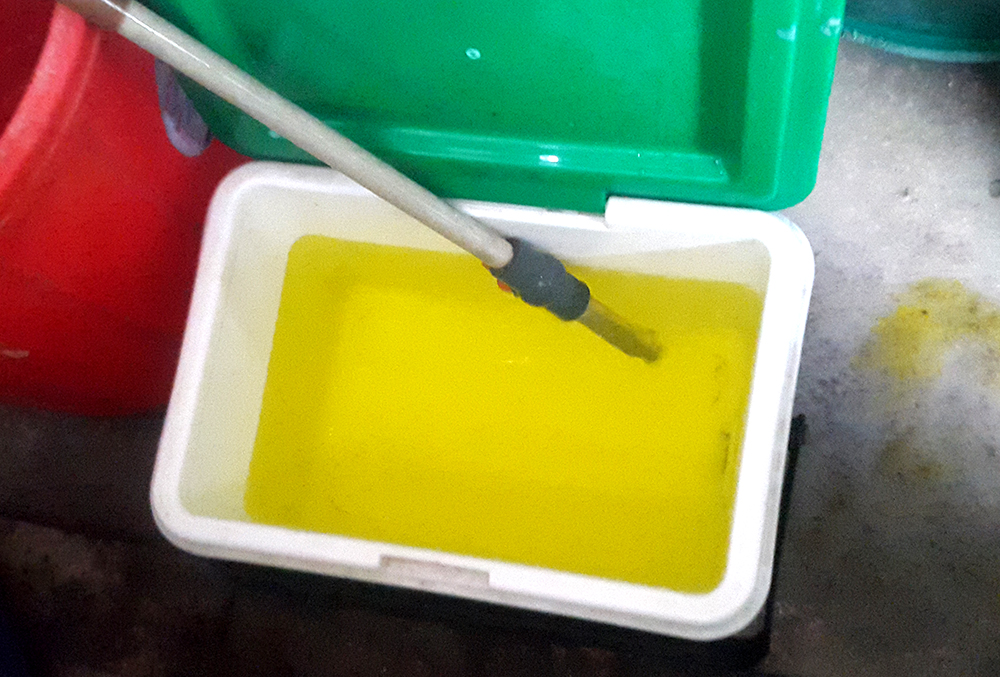 Một mẫu nước có chất tạo màu được lấy đi xét nghiệm