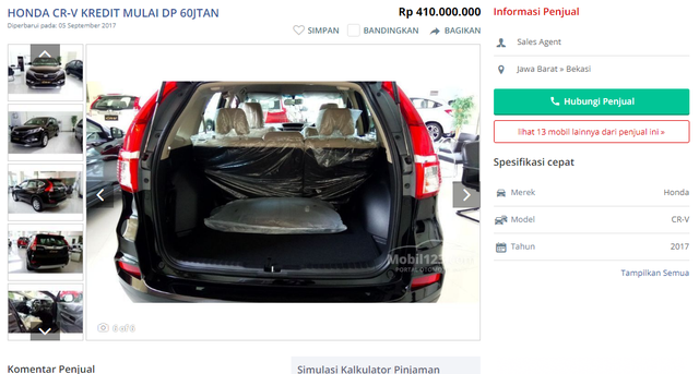 Giá xe Honda CRV bản 5 chỗ, đời 2017 tại Indonesia