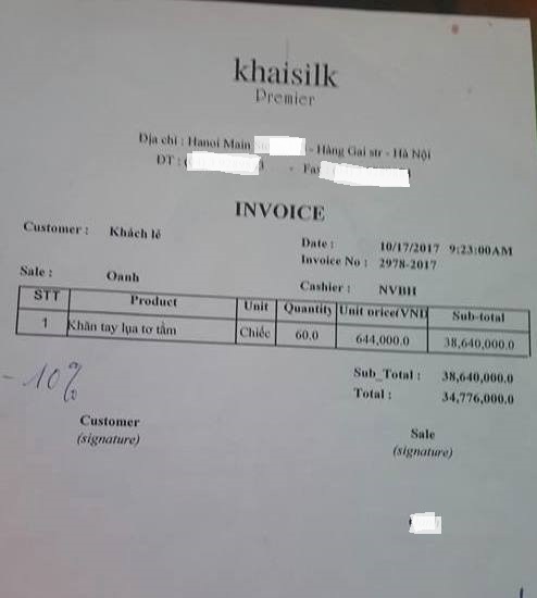Số đơn hàng và giá trị 60 chiếc khăn của Khaisilk