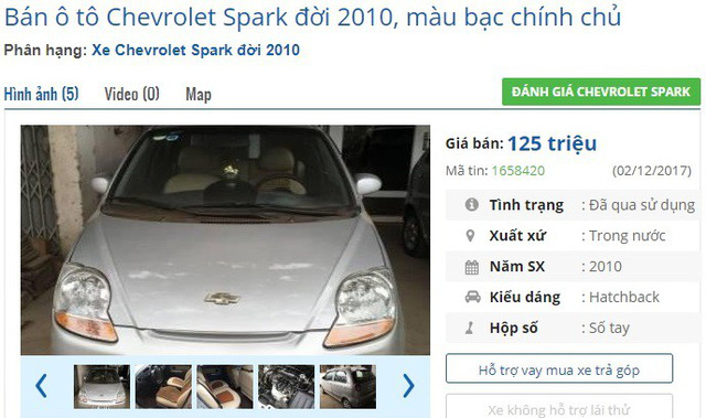 Chiếc Chevrolet Spark đời 2010 màu bạc chính chủ này đang được rao bán giá 125 triệu đồng. Theo lời người bán, xe máy tốt, gầm chắc chắn, 4 lốp đã được thay mới. Ảnh: Lâm Anh