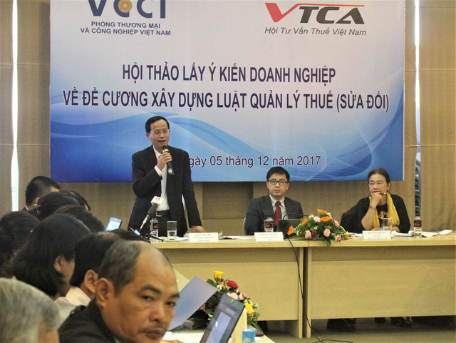 Hội thảo lấy ý kiến doanh nghiệp (DN) về đề cương xây dựng Luật Quản lý thuế (sửa đổi) được tổ chức sáng nay (5/12) tại Hà Nội. (Ảnh: Hồng Vân)
