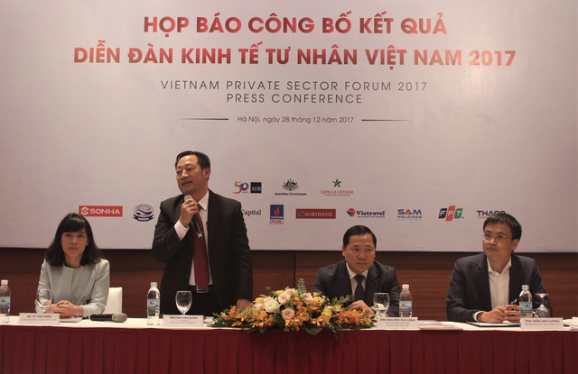 Buổi Công bố kết quả Diễn đàn Kinh tế tư nhân Việt Nam (VPSF) lần 2 và ra mắt Sách Trắng được tổ chức vào chiều qua (28/12). (Ảnh: Hồng Vân)