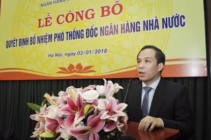 
Tân Phó Thống đốc NHNN Đoàn Thái Sơn phát biểu tại buổi lễ
