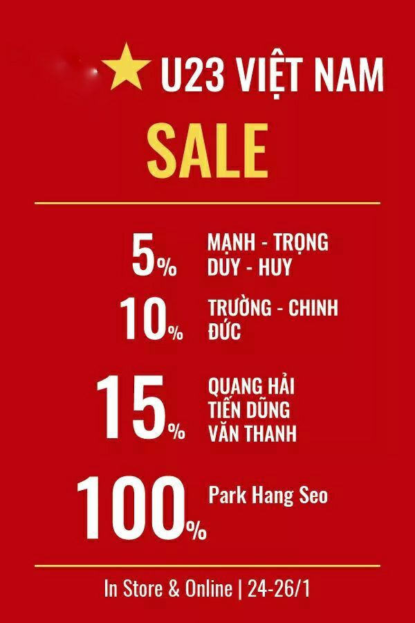 Một cửa hàng giảm giá tới 100% cho ai tên là Park Hang Seo. (Nguồn: Facebook)