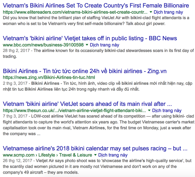 Vietjet Air xuất hiện trên các tờ báo nước ngoài thường được gọi là bikini airlines - hãng hàng không bikini.