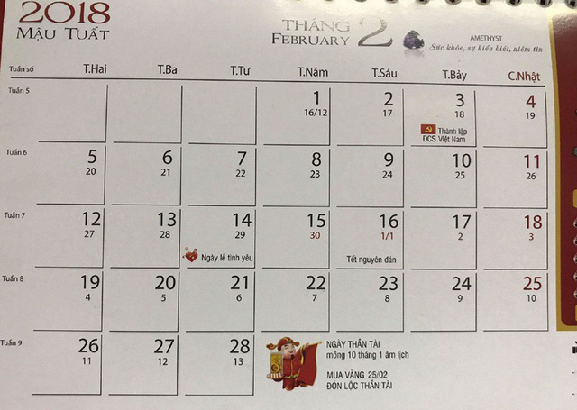 
Năm 2018, ngày vía Thần Tài sẽ rơi vào chủ nhật ngày 25/2 dương lịch
