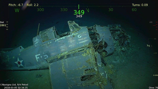 Một chiếc máy bay chiến đấu chìm cùng con tàu USS Lexington được tìm thấy. (Nguồn: Vulcan Photo)
