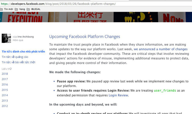
Facebook đồng loạt chặn API các bên thứ 3 sau bê bối dữ liệu người dùng
