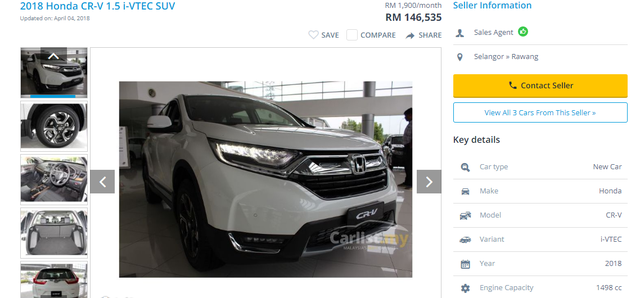 Giá dòng xe CRV đời mới nhất bán tại Malaysia