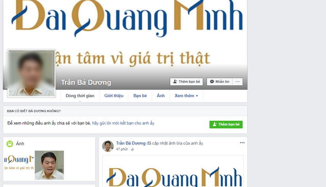 Facebook ông Trần Bá Dương bị đánh sập; em ruột bà Kim Thoa tiếp tục giữ 